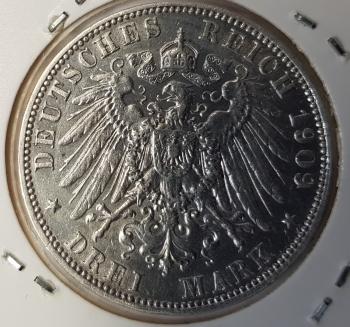 3 Mark Sachsen 1909 Friedrich August stgl