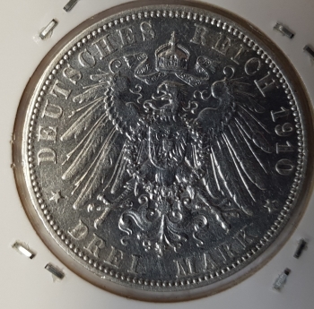 3 Mark Sachsen 1910 Friedrich August stgl