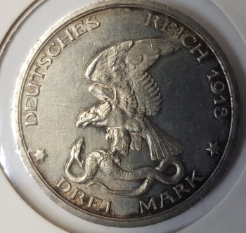 3 Mark Prussia 1913 eagle beats snake stgl