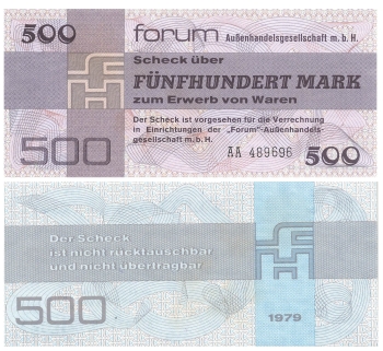 DDR 500 Mark Forum-Scheck1979 RO370 DDR-36 bankfrisch 