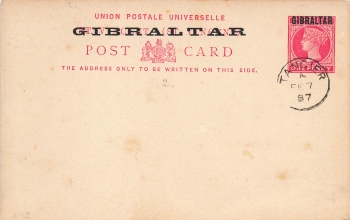 Gibraltar postal stationery One Penny VICTORIA on St. Vincete o Tangier 7.2.1887