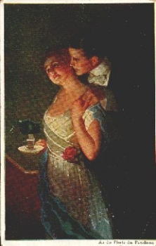 Kiss "At the gate of paradise" lovers with candle * ca.1910