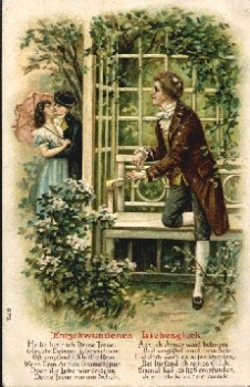 Kiss Vanished love happiness, embossed card o August 15, 1908