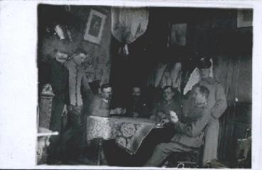Skat soldiers in the living room, real photo used. 1917