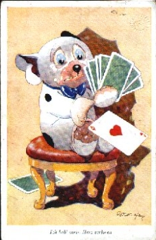 Skat, dog artist card sign. G. E. Studdy Herz gebr. circa 1930
