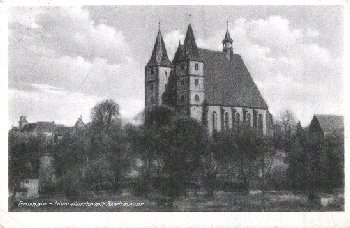 04643 Geithain Nikolaikirche mit Stadtmauer o 13.8.1951