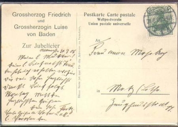 Baden Grand Duke Friedrich and Grand Duchess Luise Golden Wedding silk card * 1906