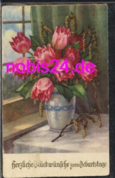 Tulips in a vase birthday card *ca.1935