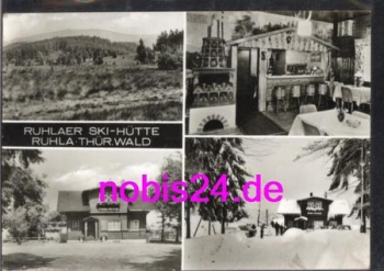 99842 Ruhla Ski Hut in winter and interior view o around 1980