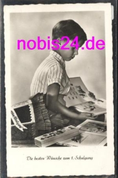 Back to school boy greeting card books o ca.1958