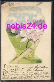 Pentecost vase with landscape hand-painted artist card o 17.5.1902