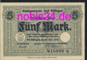 97688 Bad Kissingen  Emergency money 5 marks 1918