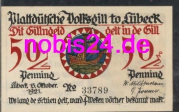 Lubeck emergency money loots 50 pfennigs around 1920