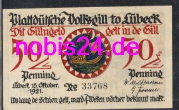 Luebeck emergency money Draeger 50 pfennigs around 1920