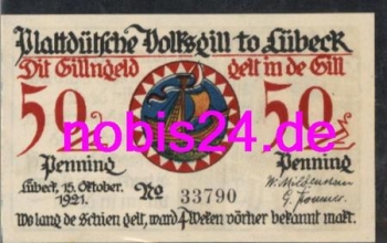 Lubeck emergency money Raadsdener 50 pfennigs around 1920