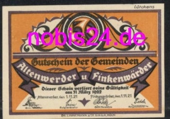 21129 Altenwerder  Notgeld 50 Pfennige 1921
