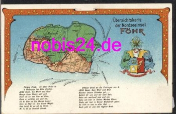 25938 Foehr island map with coat of arms *ca.1915