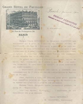 Paris Grand Hotel du Pavillon Briefbogen 1.1.1900