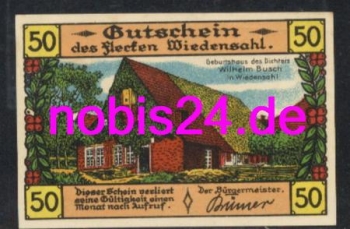 31714 Wiedensahl emergency money 50 pfennigs around 1920