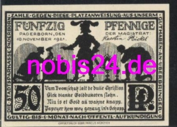 33102 Paderborn  Notgeld 50 Pfennige 1921