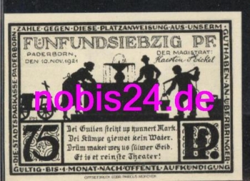 Paderborn emergency money 75 pfennigs 1921