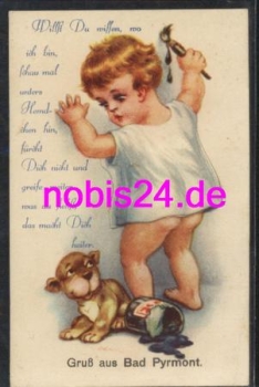 31812 Bad Pyrmont Kind Hund Klappkarte  *ca.1955