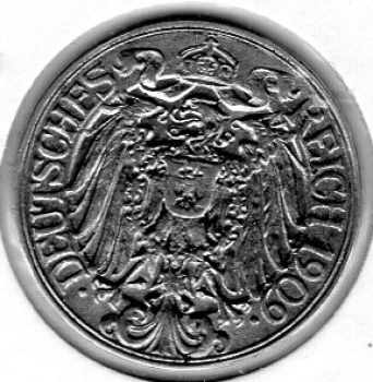 25 Pfennig 1909 D German Empire