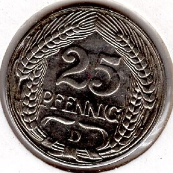 25 Pfennig 1909 D German Empire