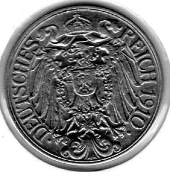25 Pfennig 1910 J German Empire 