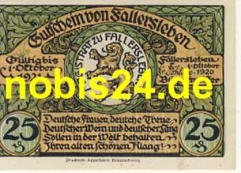 38442 Fallersleben  Notgeld 25 Pfennige 1920