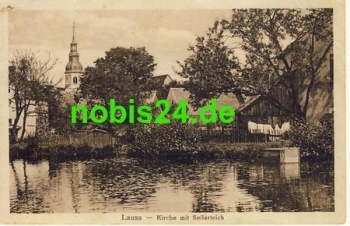 04874 Lausa Kirche mit Seilerteich o 11.4.1923