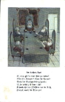 Dwarves in the high council, smoking at the table * ca.1950