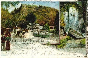 Lichtenhainer Wasserfall Farblitho Straßenbahn o 17.7.1899