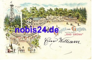 09224 Gruna Chemnitz Litho Gasthof Bad Gruena o 1906