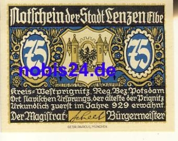 19309 Lenzen emergency money 75 pfennigs around 1920