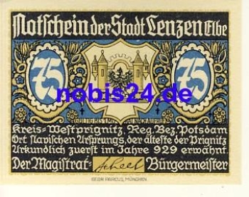 19309 Lenzen emergency money 75 pfennigs around 1920