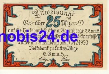 38729 Lutter Notgeld 25 Pfennige um 1920