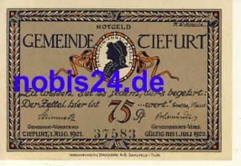 99427 Tiefurt emergency money 75 pfennigs around 1920