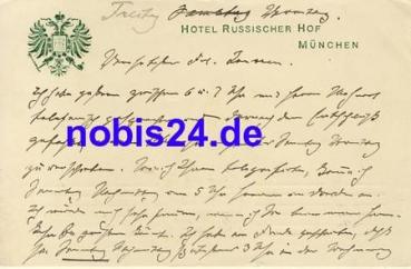 Munich Hotel Russer Hof embossed card with coat of arms o 1912