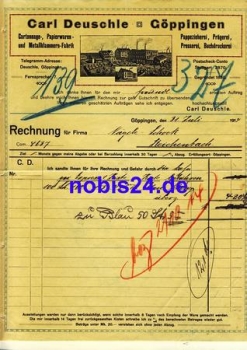 Göppingen Kartonfabrik Carl Deuschle Briefkopf 1914
