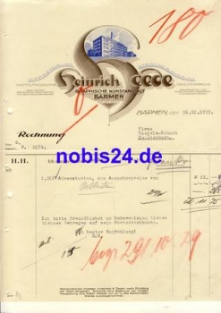 Wuppertal Barmen Buchdruckerei Heinrich Heede Briefkopf 1929