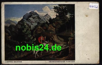 Heimkehrender Hafner  Künstlerkarte Ludwig Richter Harfe *ca. 1920