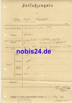 Dresden certificate of dismissal 1898 3 years technical school trade