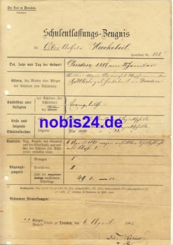Dresden school certificate 1895