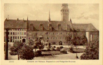 06712 Zeitz Altmarkt Rathaus Siegessaule Finkgrafen-Brunnen  23.4.1919