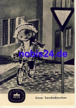 unser Sandmännchen mit Fahrrad S4/63  1963 Garloff KG ​DDR Kinderfernsehen