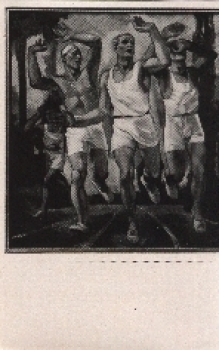 Olympic Games 1936 painting runners before the finish v. Rudolf H. Iron quantity collective picture, no postcard