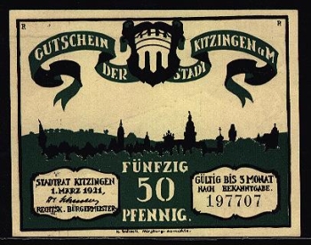97318 Kitzingen city emergency money worth 50 pfennigs 1921