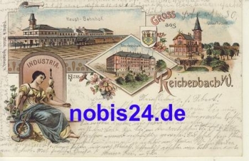 08468 Reichenbach Litho Bahnhof Schule o 1899