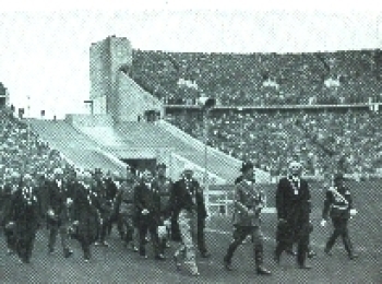 Olympic Games 1936, Adolf Hitler, with the leaders of world sport in the stadium collective picture no AK